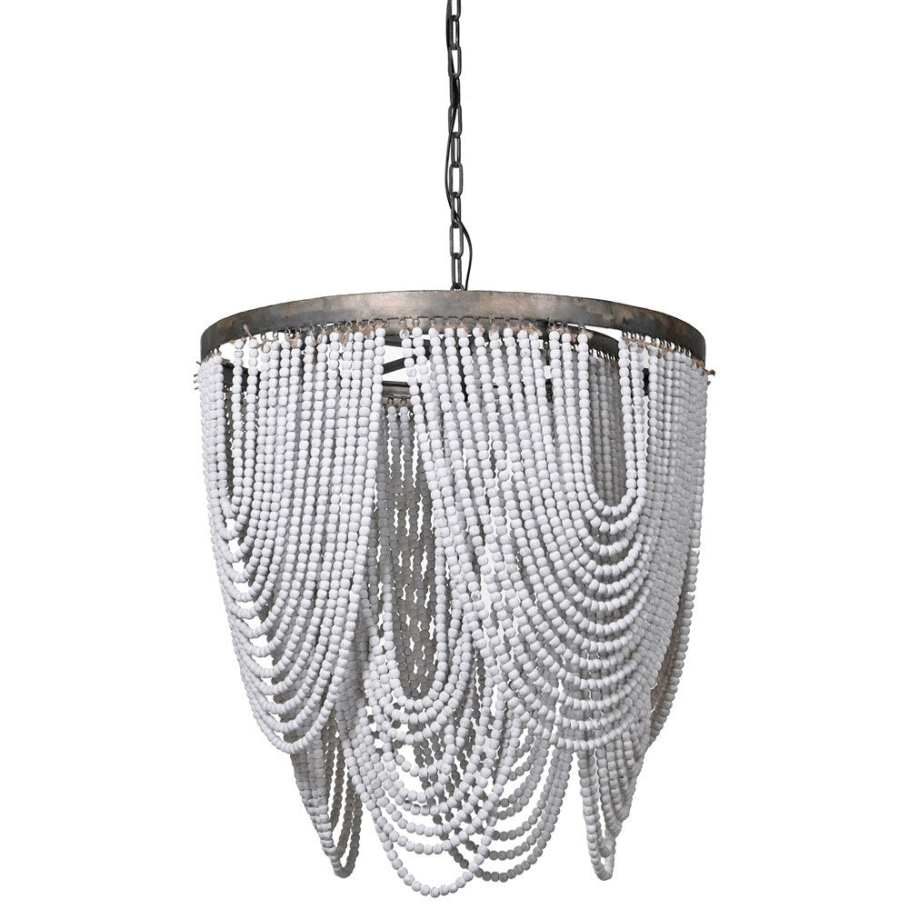 White Wash Wooden Bead Ceiling Light